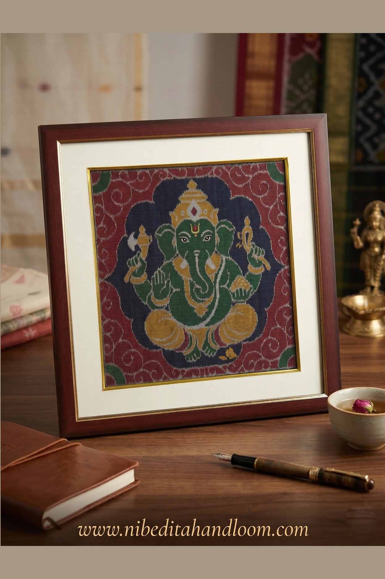 Handmade Sambalpuri Ikat Ganesha Wall Hanging Frame