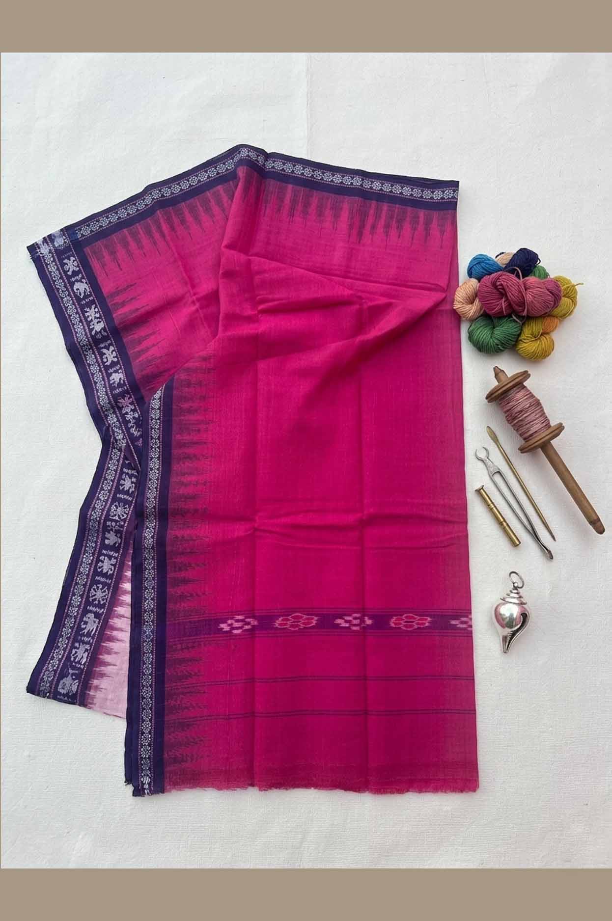 Authentic Sambalpuri Handloom Cotton Gamuchha – Pink & Purple Traditional Design
