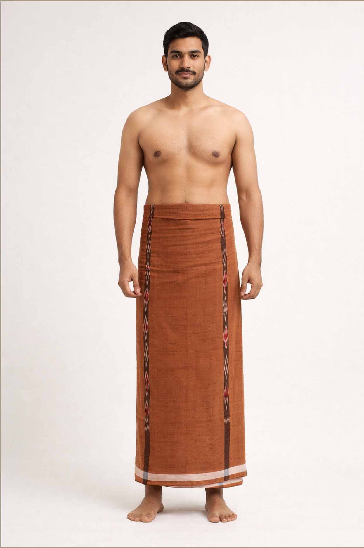 Authentic Sambalpuri Handloom Cotton Lungi – Classic Brown Traditional Design