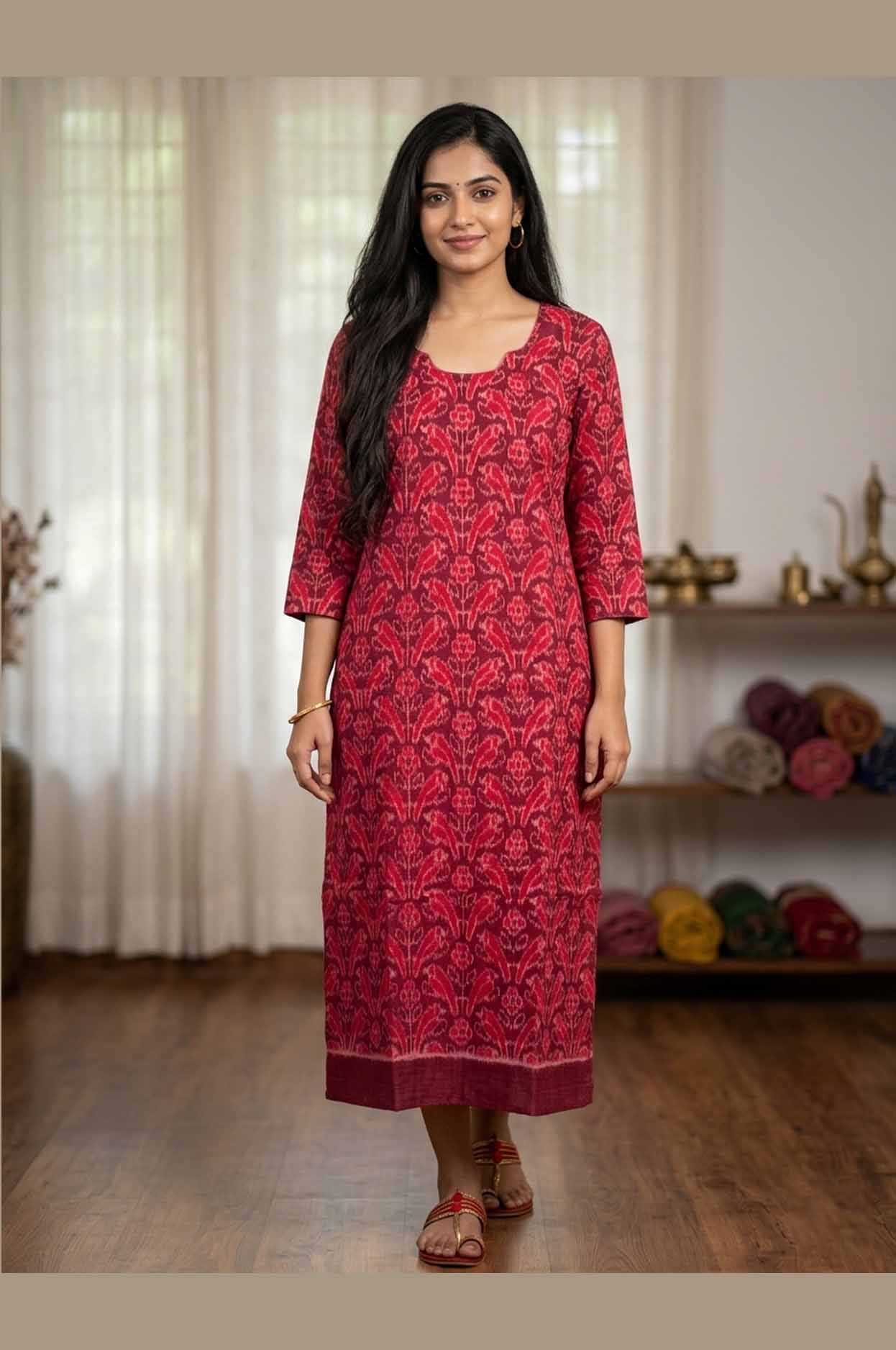 Sambalpuri Double-Sided Handloom Cotton Kurti – Red Traditional Reversible Design