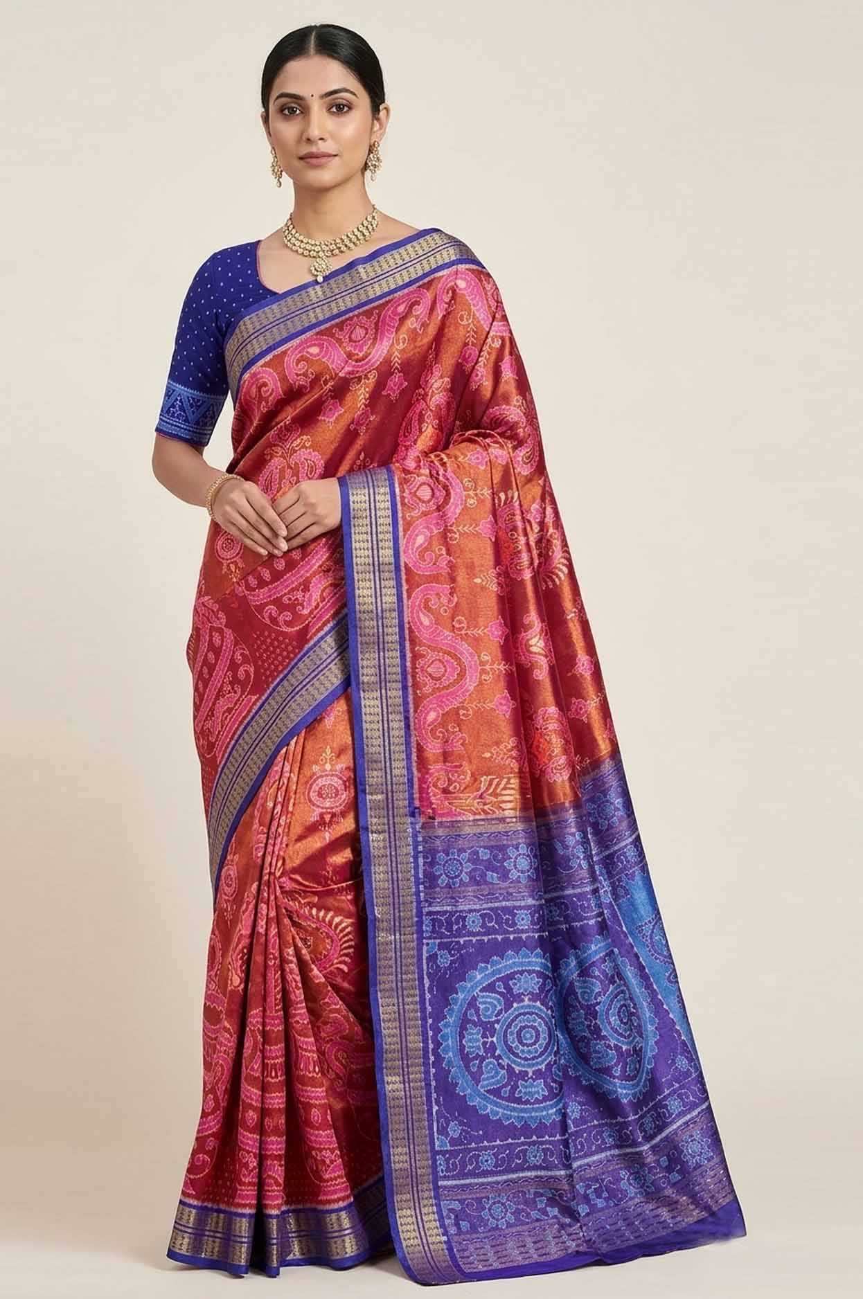 Sambalpuri Handloom Full Tissue Pata Saree – Authentic Ikat Silk Masterpiece