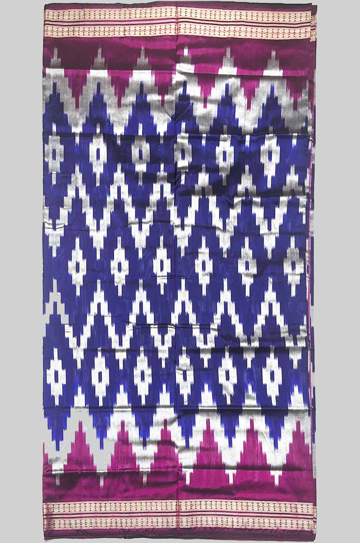 Royal Blue & Magenta Half Silk (Mix Patta) Sambalpuri Saree with Temple Border