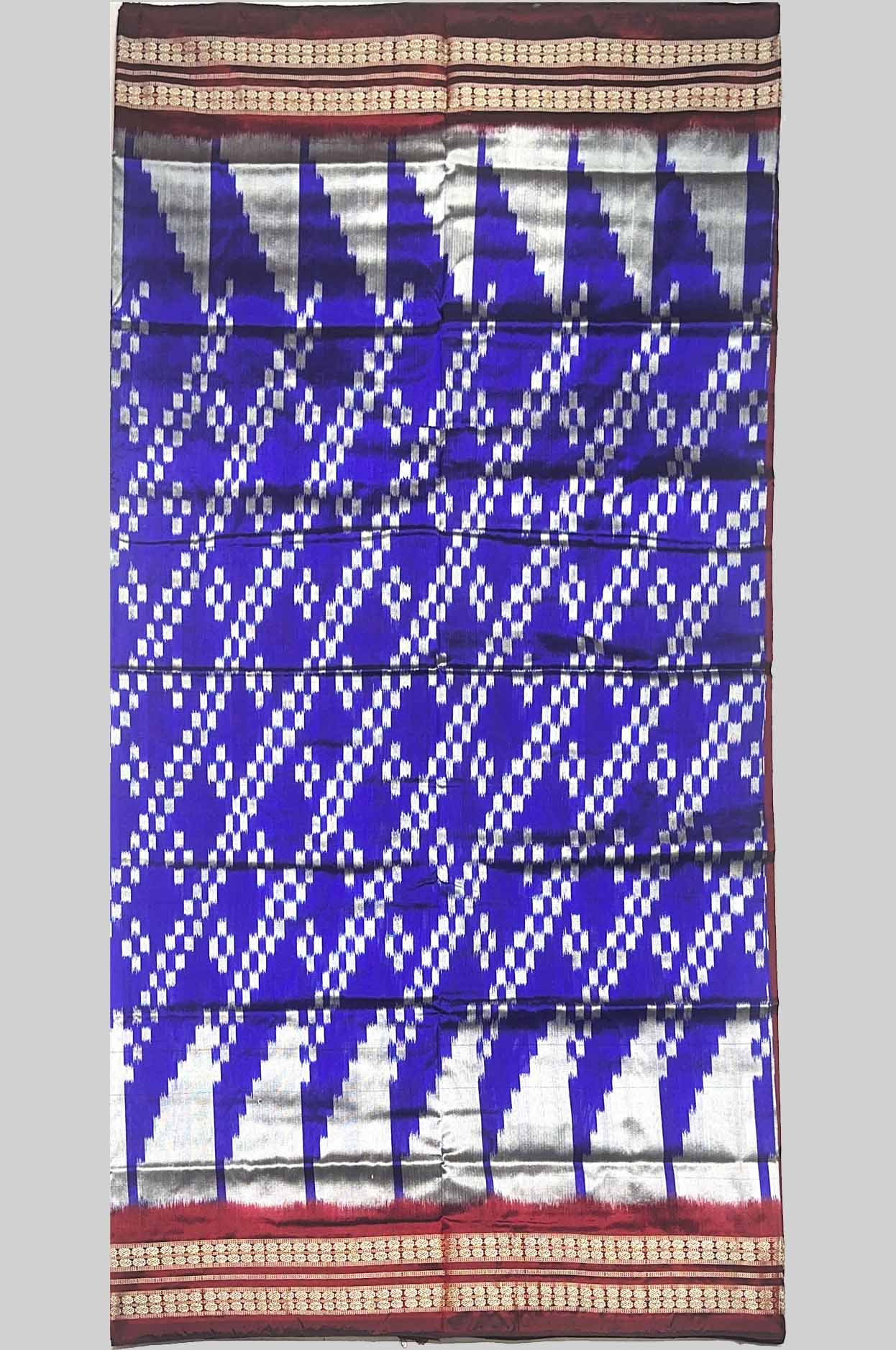 Royal Blue Half Silk (Mix Patta) Sambalpuri Saree with White Ikat Motifs