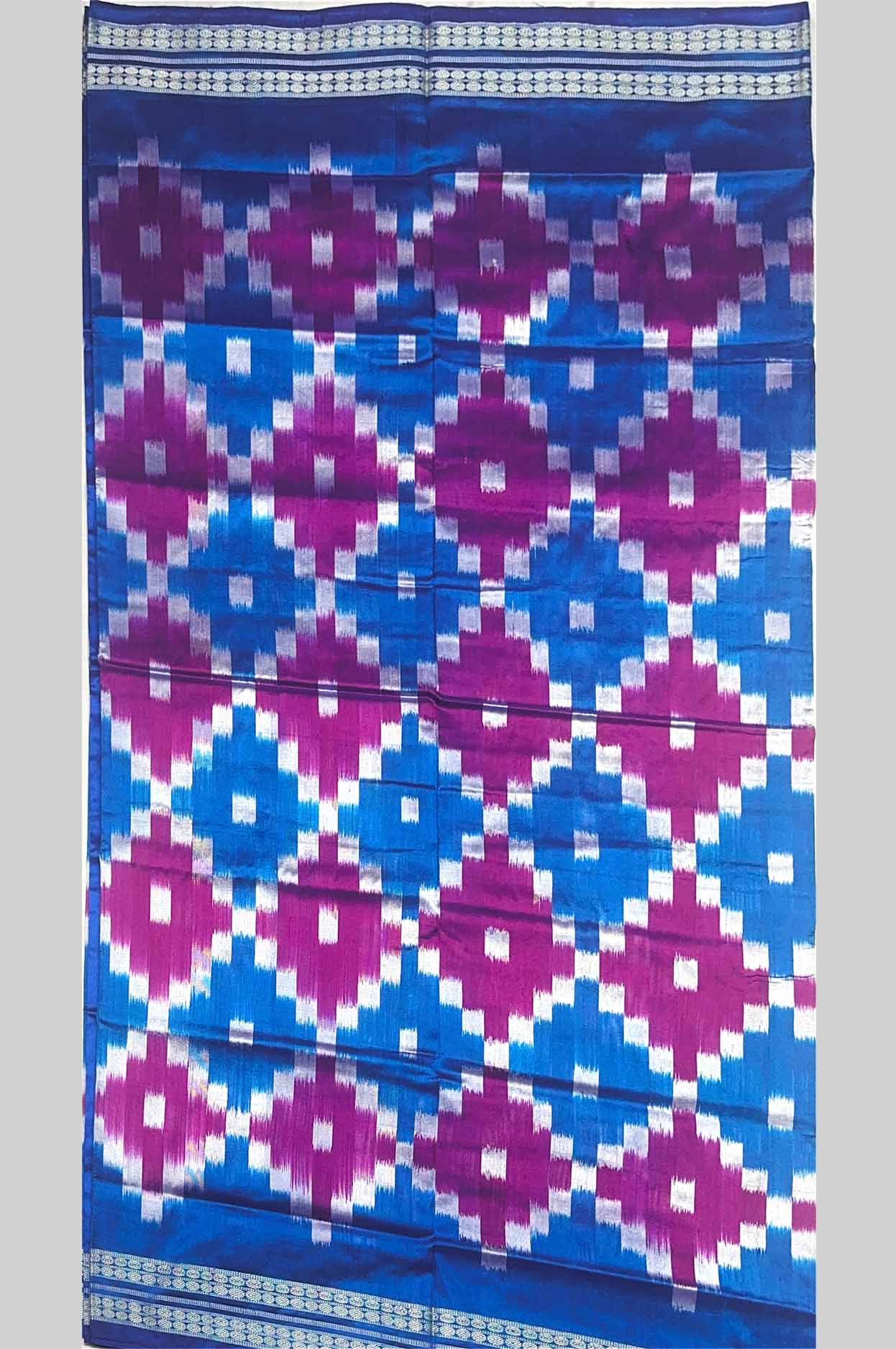 Royal Blue & Magenta Dual-Tone Half Silk (Mix Patta) Sambalpuri Saree