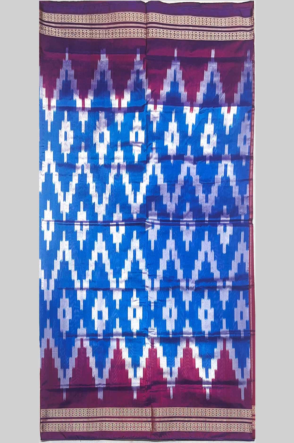Royal Blue & Magenta Half Silk (Mix Patta) Sambalpuri Saree with Wave Ikat Design