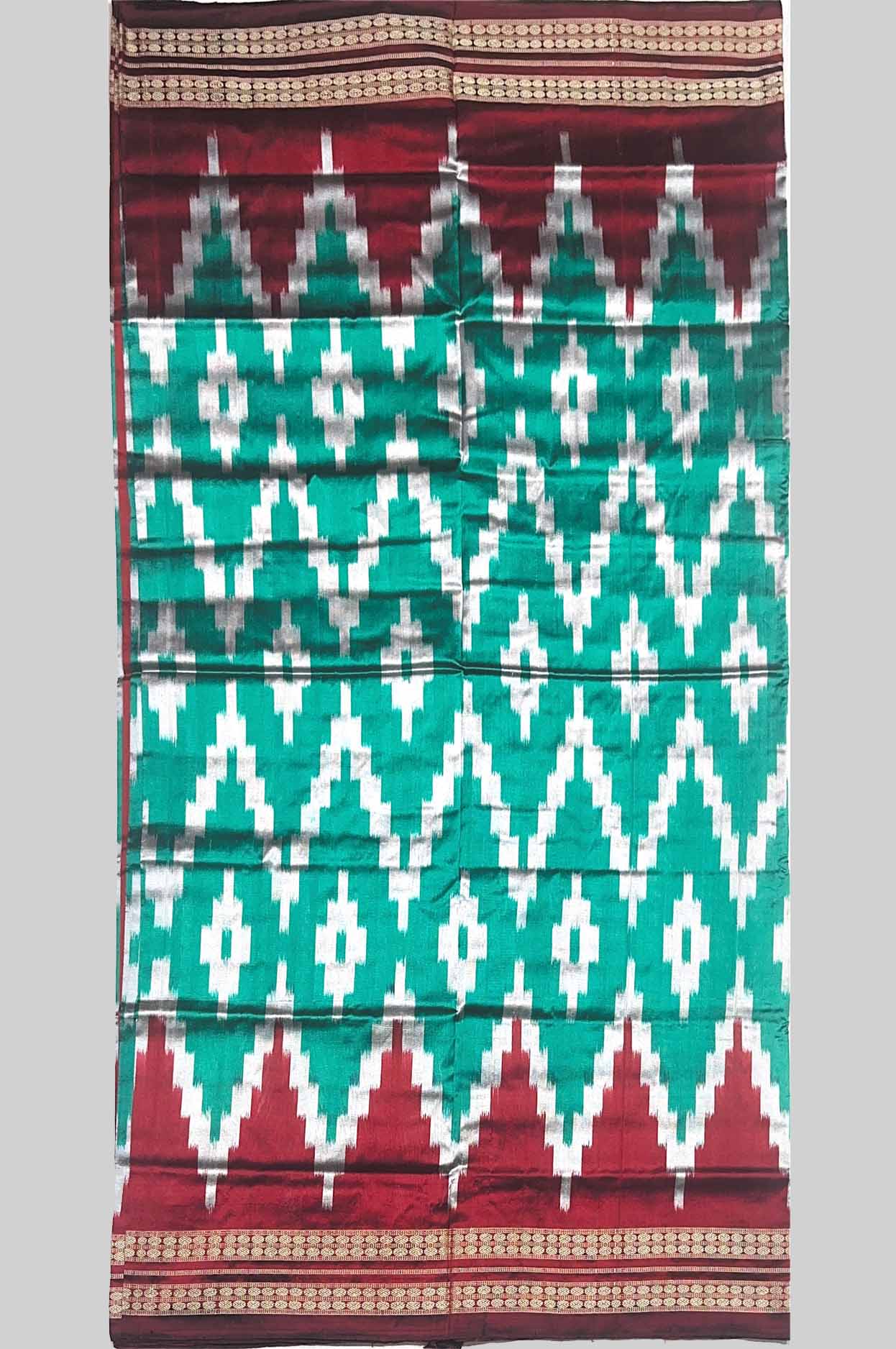 Subtle Green Half Silk (Mix Patta) Sambalpuri Saree with Classic White Bandha