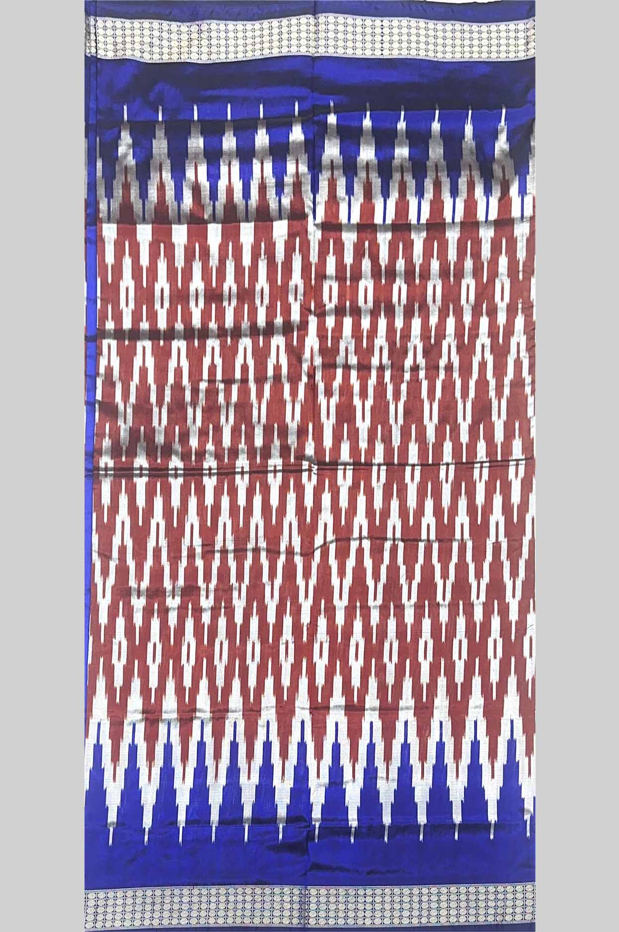 Rust Red & Royal Blue Half Silk (Mix Patta) Sambalpuri Saree with Rhythmic Ikat