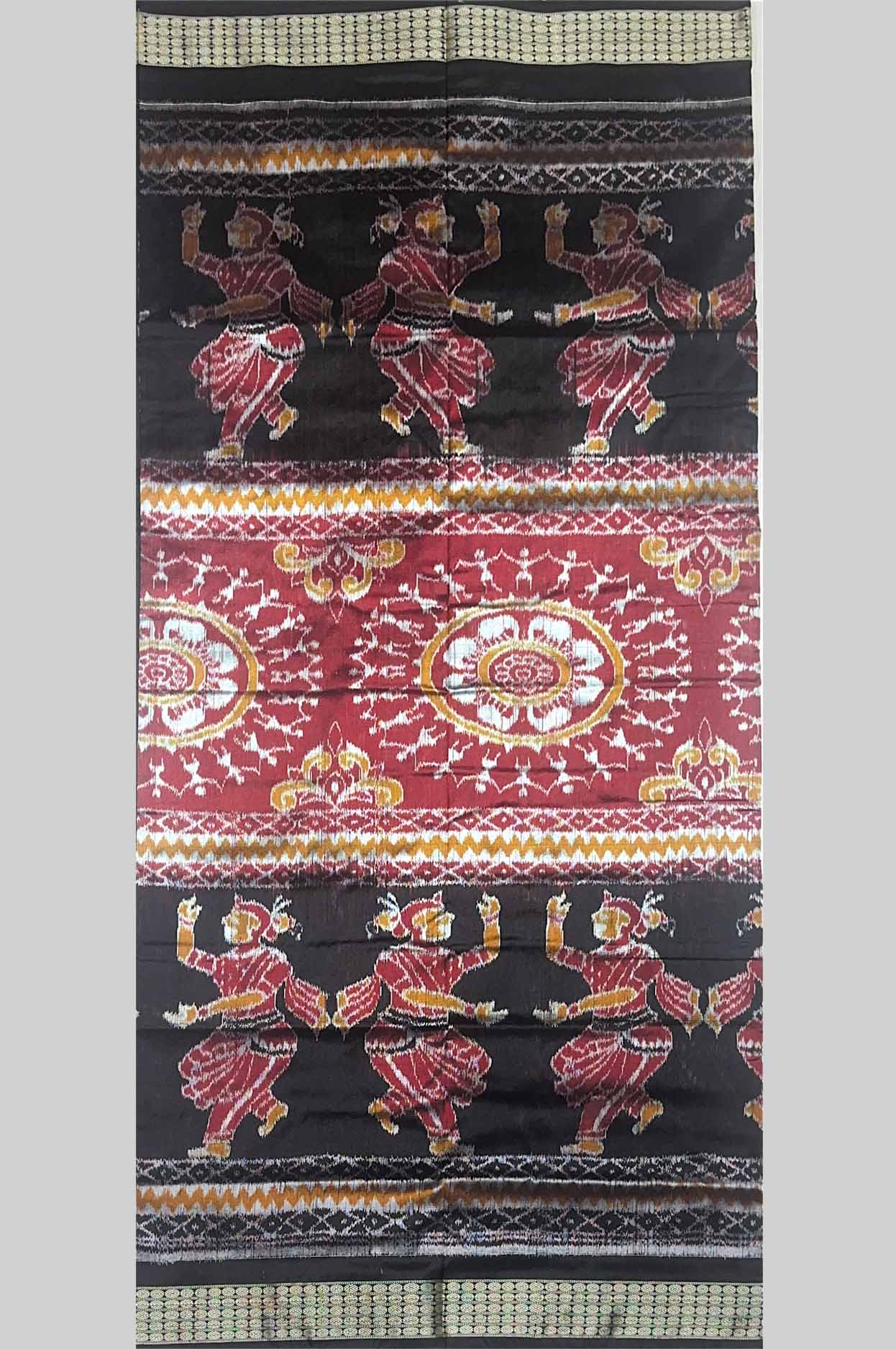Black & Red Traditional Dancer Motif (Nritya) Half Silk Sambalpuri Saree