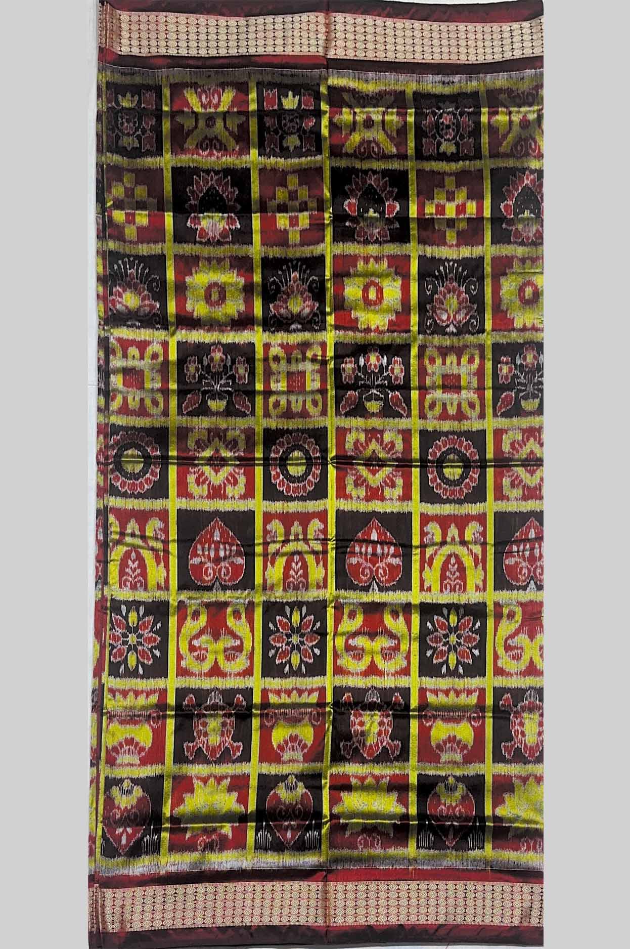 Classic Black & Red Nabakothi (9-Box) Design Half Silk Sambalpuri Saree