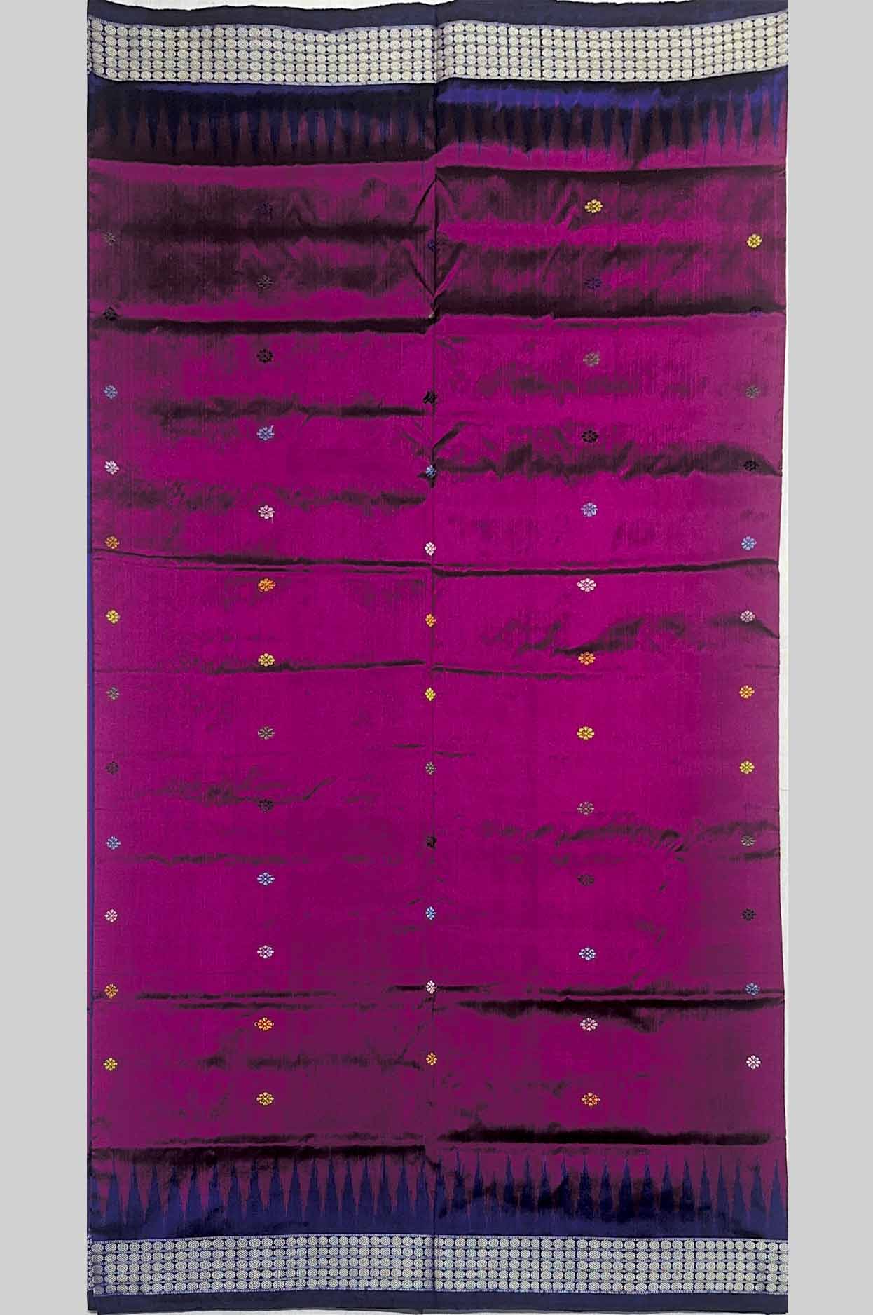 Magenta & Deep Blue Mimi Butty Half Silk Sambalpuri Saree - Nibedita Handloom