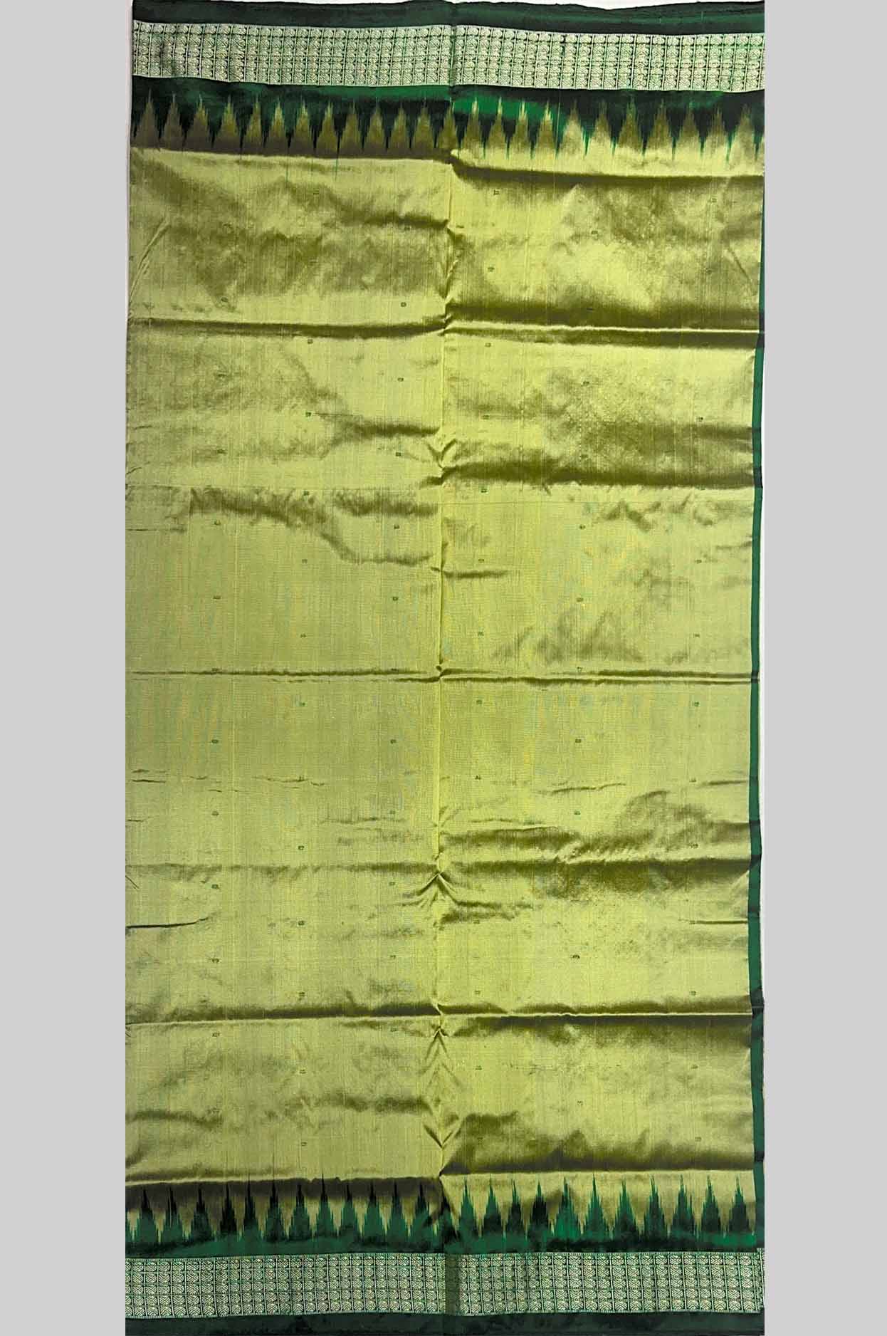 Yellow Gold & Green Mimi Butty Half Silk Sambalpuri Saree with Temple Border
