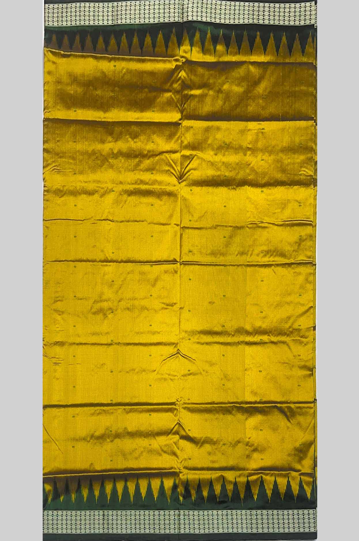 Mustard Yellow & Deep Green Mimi Butty Half Silk Sambalpuri Saree