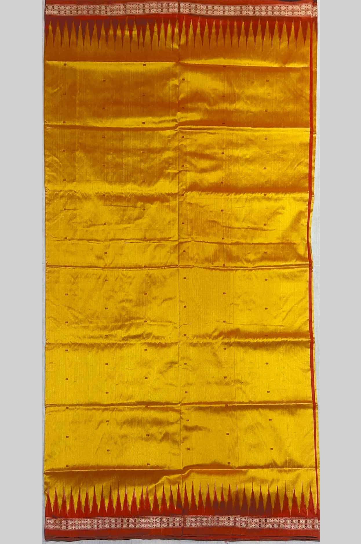 Golden Yellow & Red Mimi Butty Half Silk Sambalpuri Saree with Temple Border