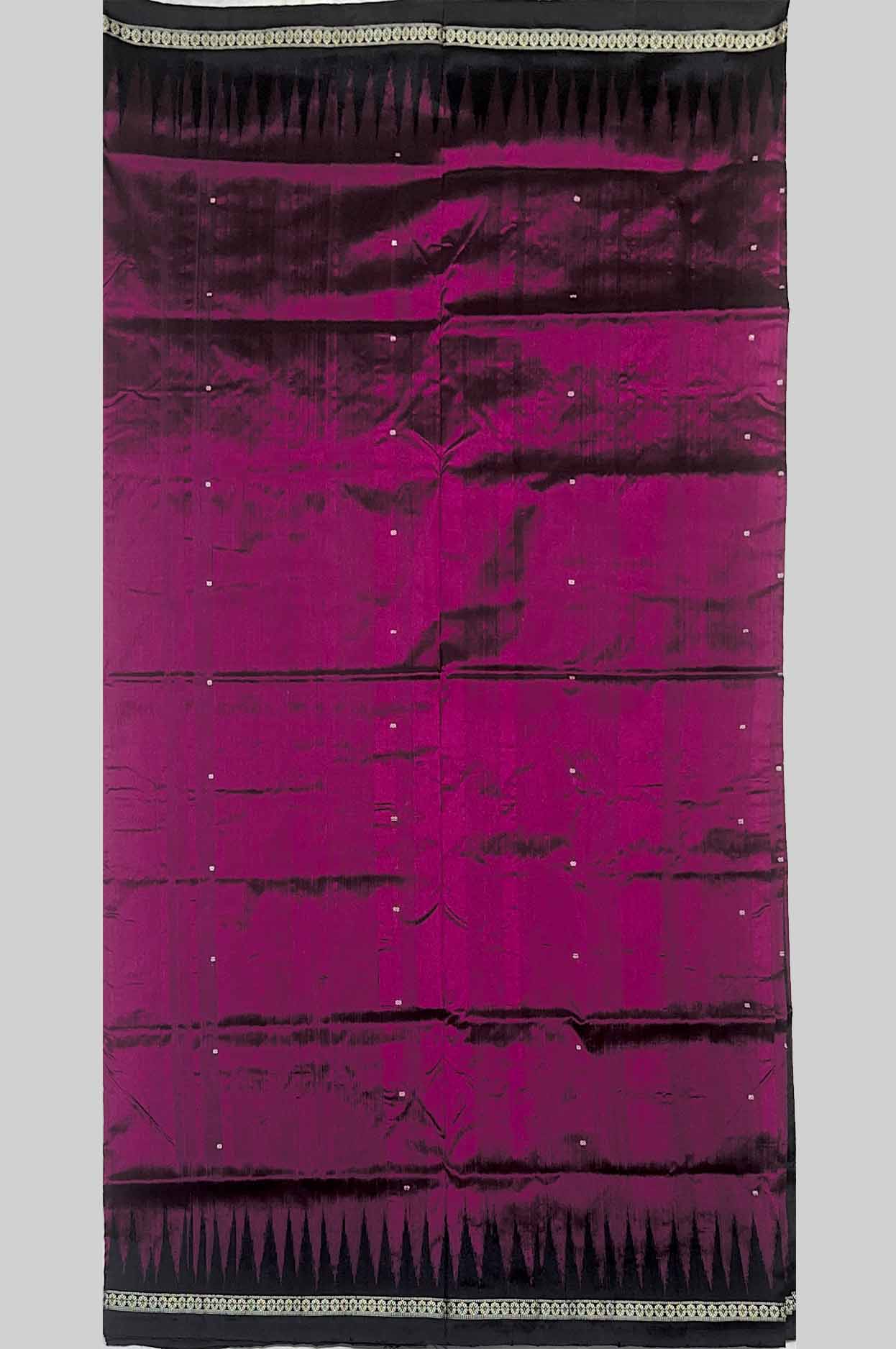 Magenta & Black Mini Butty Half Silk Sambalpuri Saree with Temple Border